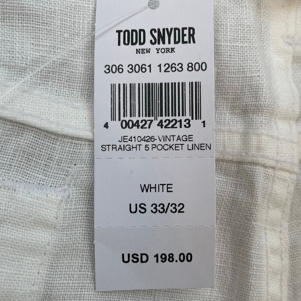 Todd Snyder NWT White Vintage Straight Fit 5-Pocket Linen Pants Men's 33/32 - Picture 4 of 14